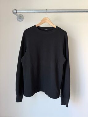 Theory Men's Black Ribbed Cotton Crewneck Sweater Designer